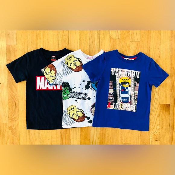 H&M Other - 3 T-shirt bundle - Marvel, superheroes, & H&M reversible sequined vehicles 5-6Y